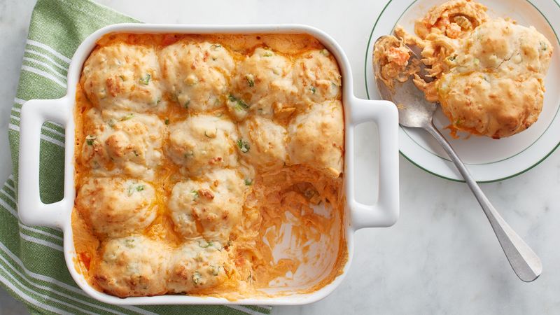 Buffalo Chicken Pot Pie with Cheddar Biscuits