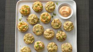 Cheesy Broccoli Puffs with Sriracha Mayonnaise