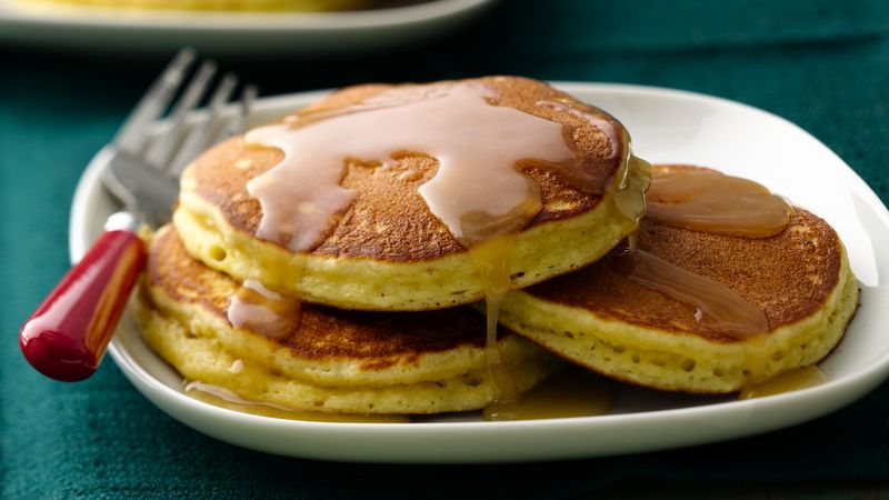 Eggnog Pancakes with Maple Butter Rum Drizzle