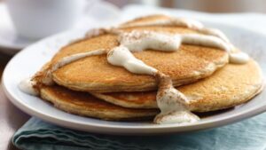 Snickerdoodle Pancakes with Warm Vanilla Sauce